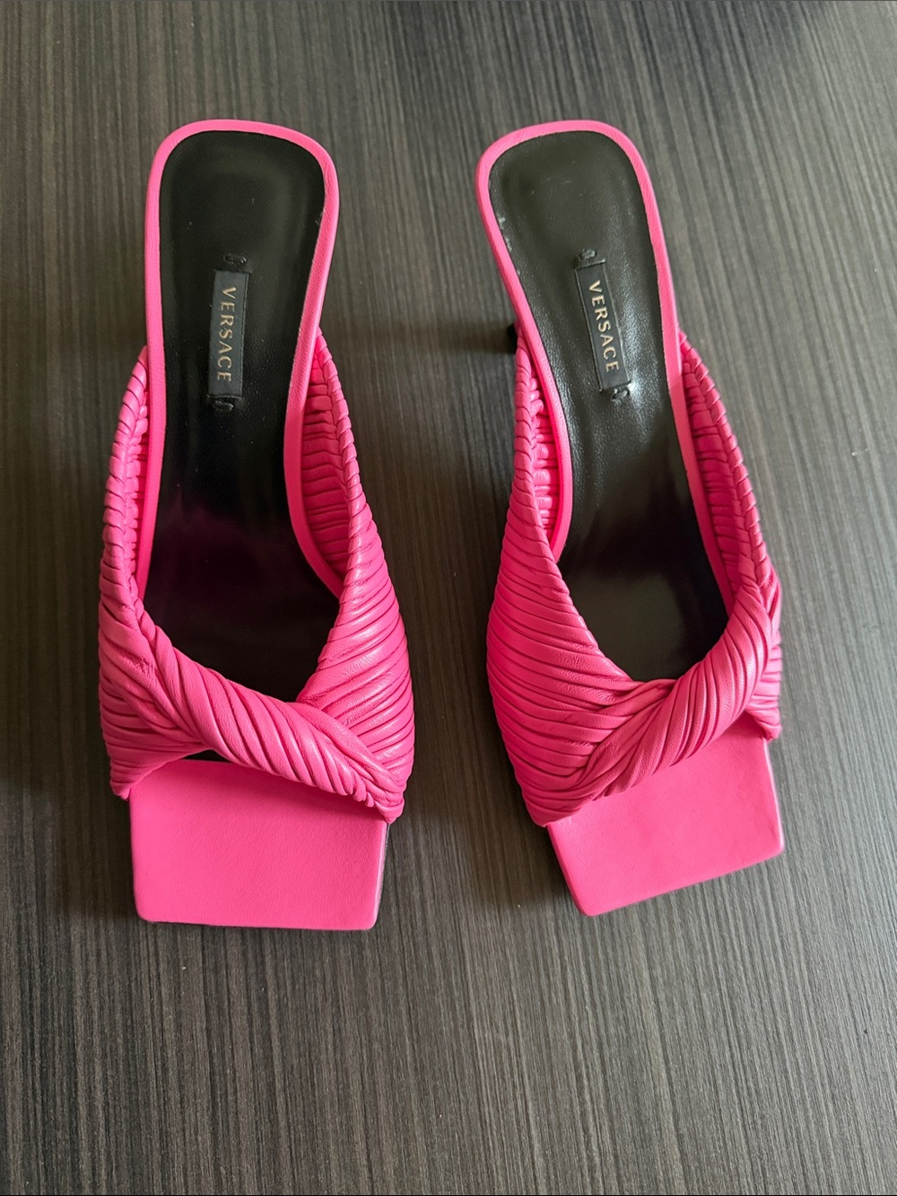 Versace Pink Knotted Square-Toe Slide Sandals